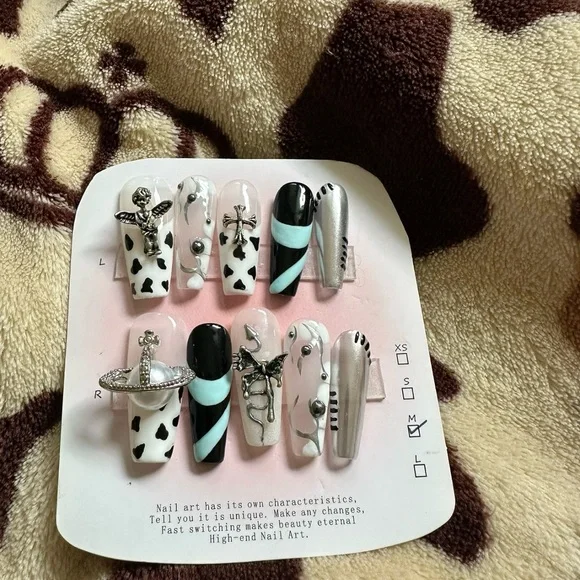 5 for $30 hand made press-on nails with metallic accessories - Picture 2 of 5